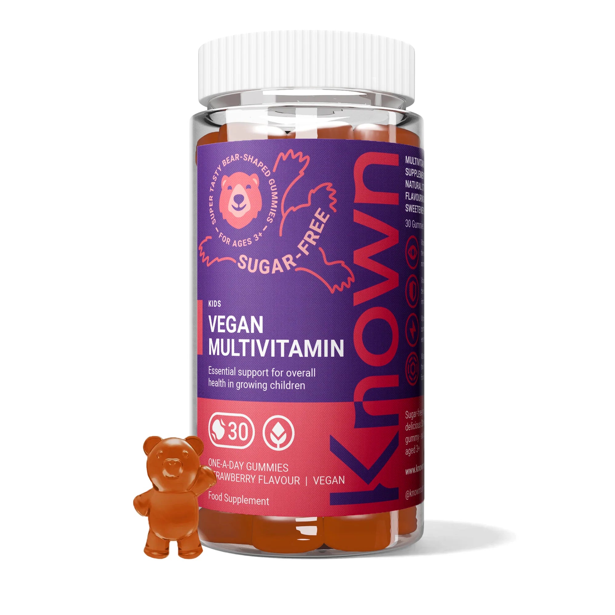 Kids Multivitamin Complex Gummies – Sugar‑Free – Vitamin C & B6 – Immune, Energy & Wellbeing Support – Natural Strawberry Flavour – Vegan