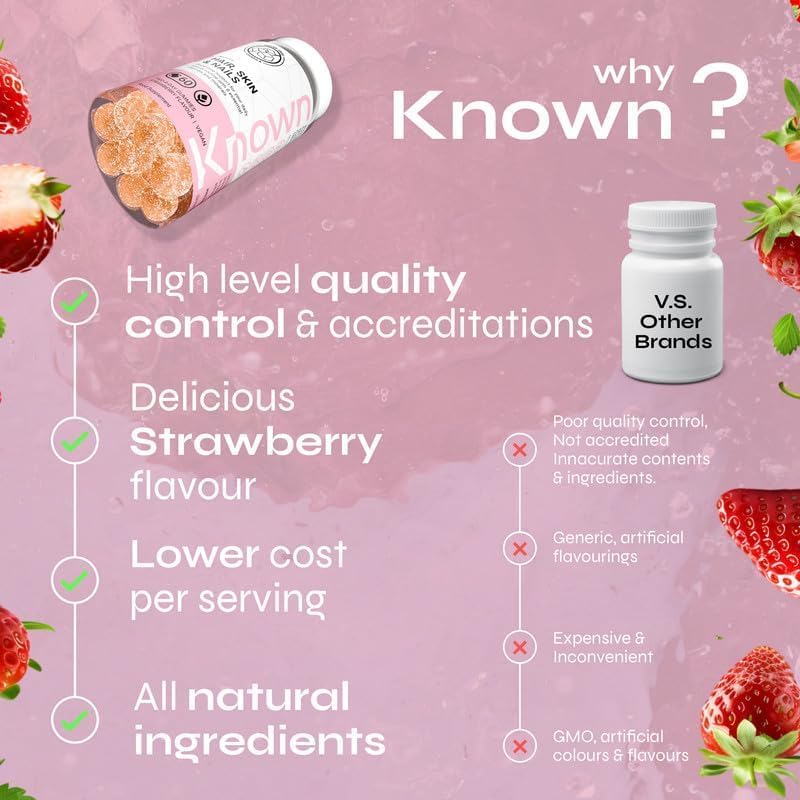 Sugar‑Free Hair, Skin & Nails Gummies – Multivitamin – Natural Strawberry Flavour – Vegan Beauty Supplement – 60 Gummies (2‑Month Supply)