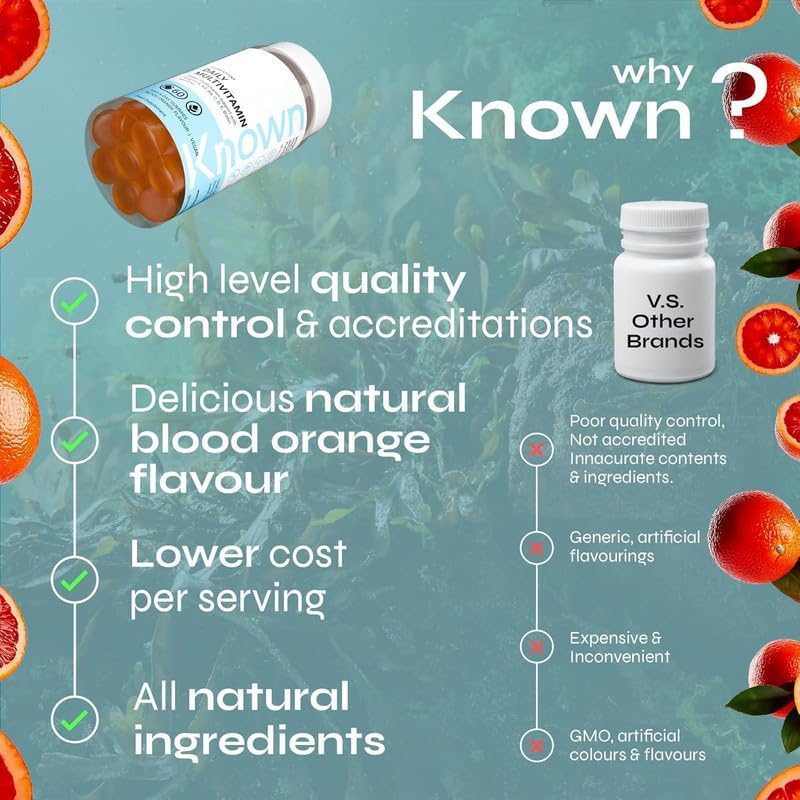 Daily Multivitamin Gummies – Blood Orange Flavour – with Vitamin A, C, D, E, B6, Biotin, Zinc & Iodine 