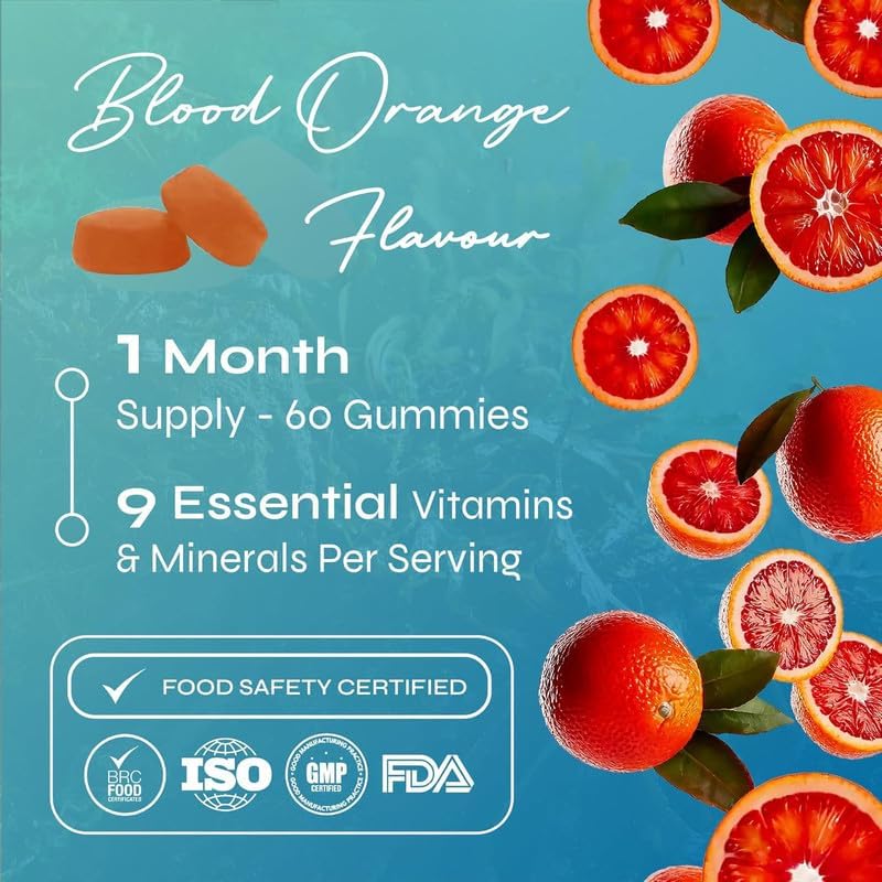 Daily Multivitamin Gummies – Blood Orange Flavour – with Vitamin A, C, D, E, B6, Biotin, Zinc & Iodine 