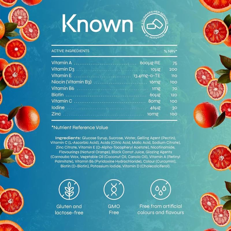 Daily Multivitamin Gummies – Blood Orange Flavour – with Vitamin A, C, D, E, B6, Biotin, Zinc & Iodine 