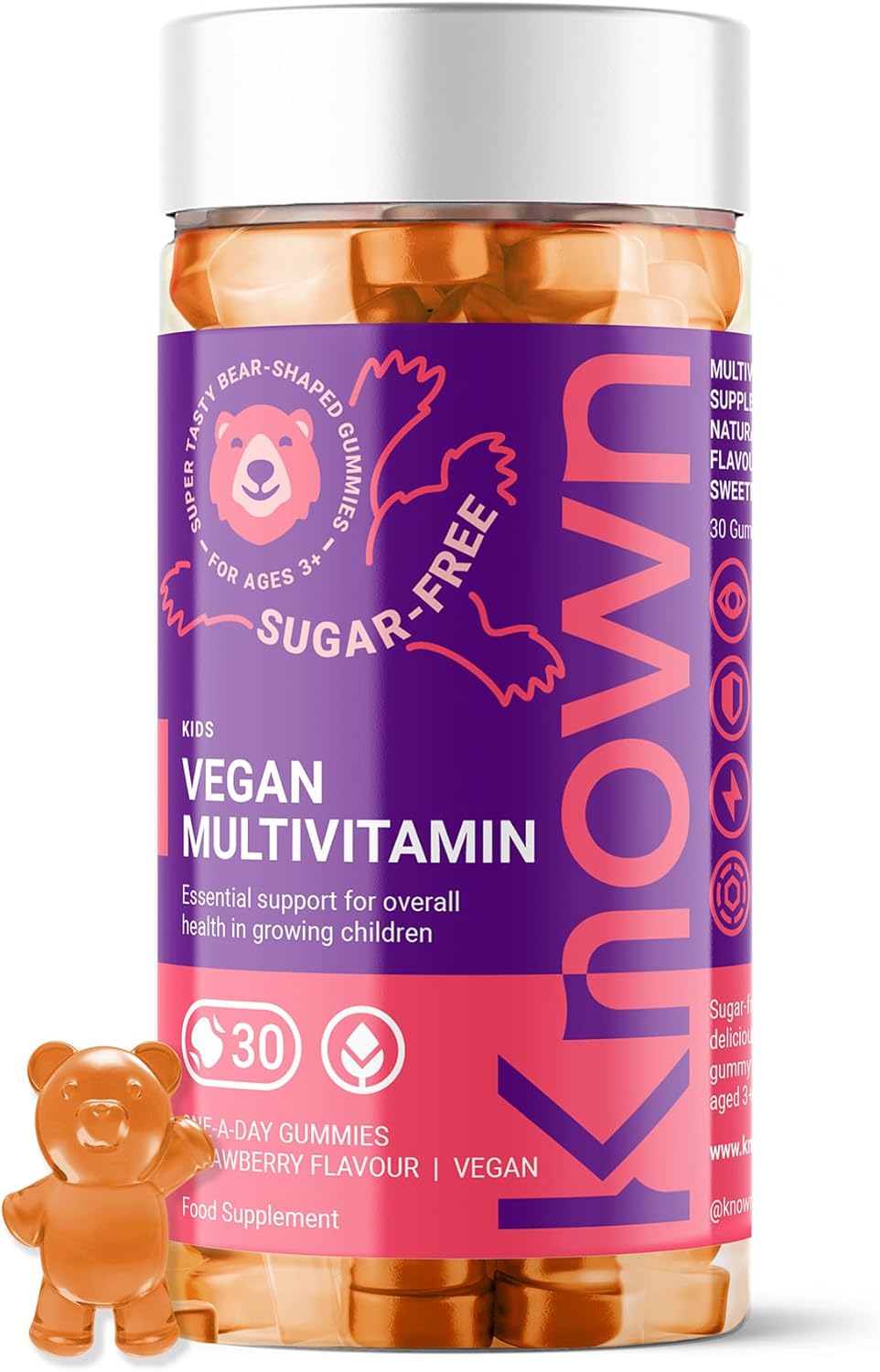 Kids Multivitamin Complex Gummies – Sugar‑Free – Vitamin C & B6 – Immune, Energy & Wellbeing Support – Natural Strawberry Flavour – Vegan