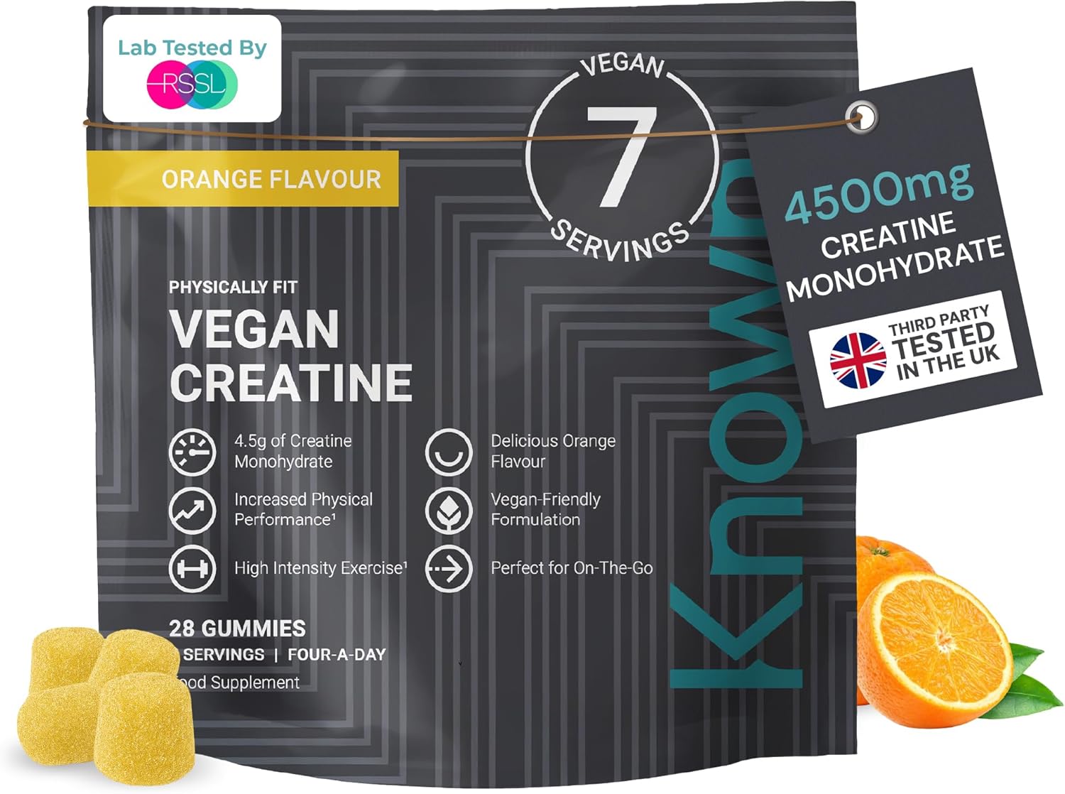 Vegan Creatine Gummies – 4500 mg Creatine Monohydrate – Orange Flavour – On‑The‑Go Pouch – Muscle, Strength & Energy Support – 7 Days Supply