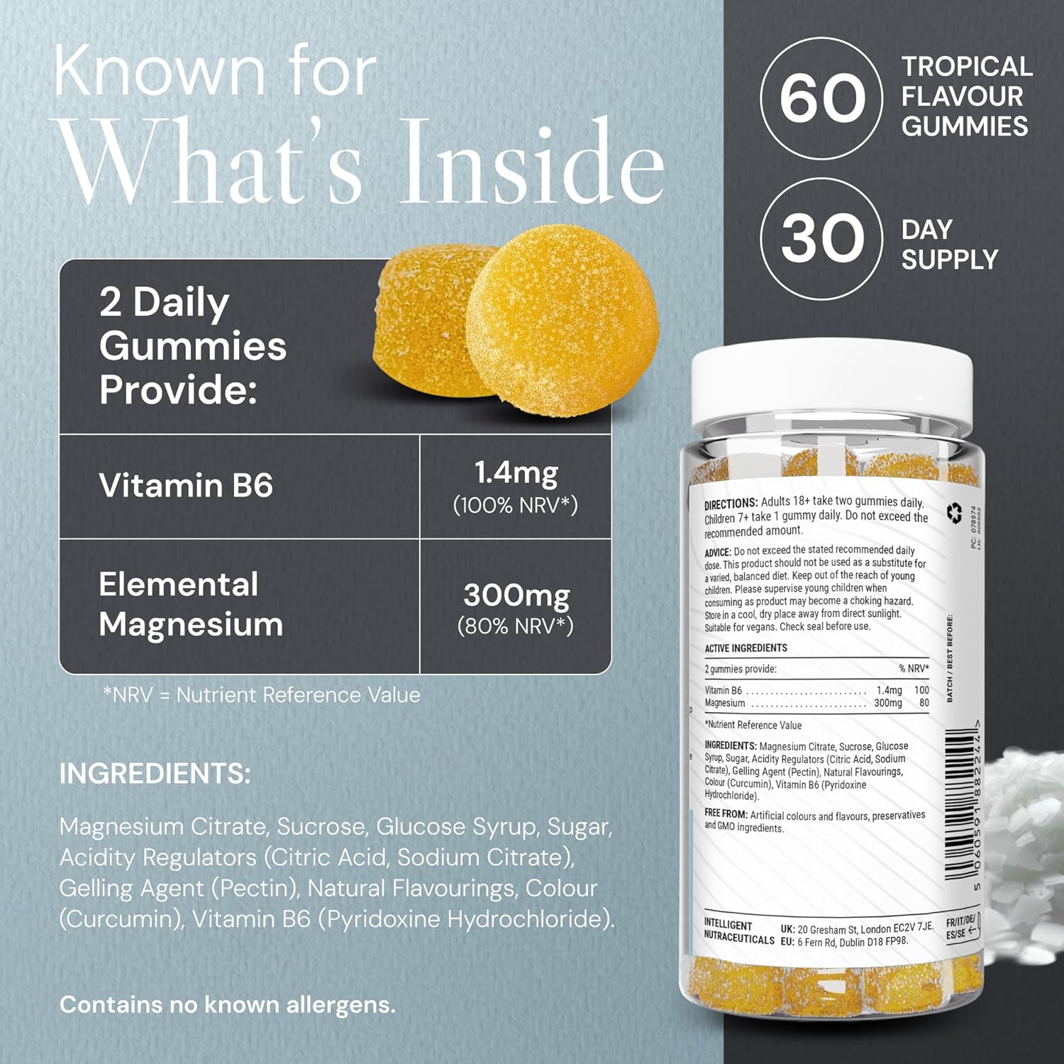 High‑Strength Magnesium 300 mg Gummies – 2914 mg Magnesium Citrate – Bioavailable Glycinate Alternative – Tropical Vegan Supplement - Muscle & Energy