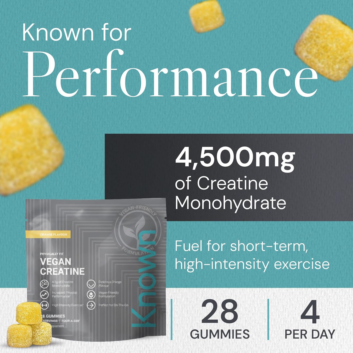 Vegan Creatine Gummies – 4500 mg Creatine Monohydrate – Orange Flavour – On‑The‑Go Pouch – Muscle, Strength & Energy Support – 7 Days Supply