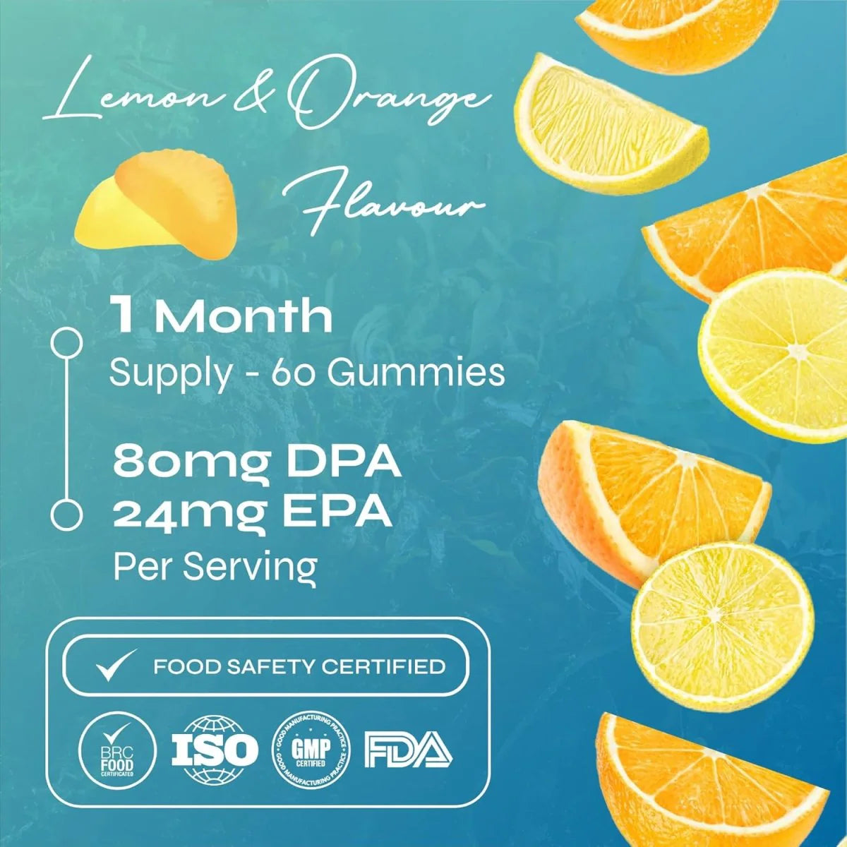 Essential Omega‑3 Gummies – Lemon & Orange Flavour , 120mg Omega 3 with DHA & EPA- Heart, Brain & Eye Health Support – Delicious Daily Wellness Supplement