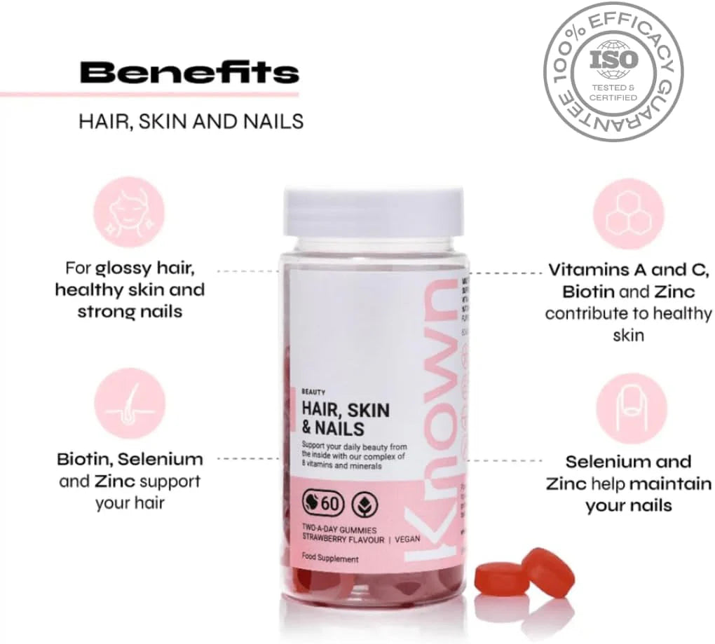 Hair, Skin & Nails Vitamin Gummies – Strawberry Flavour