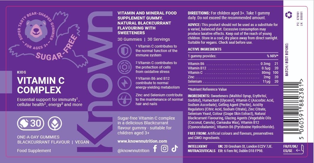 Known Kids Vitamin C Complex Gummies – Immunity & Wellness Support – Sugar‑Free Vegan Supplement